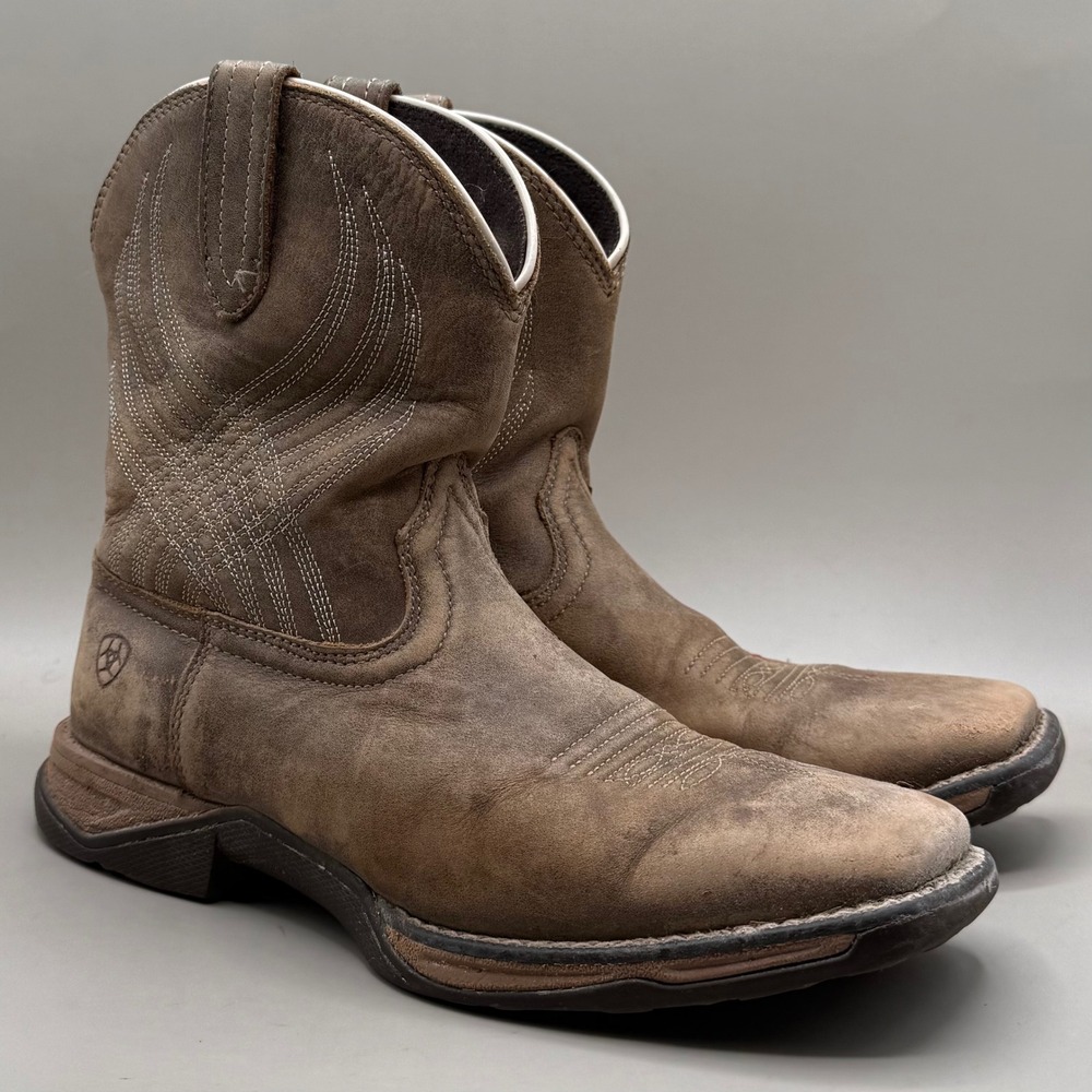 Ariat Western Boots Kids Size 2.5 Leather Square Toe Distressed Brown 10035778